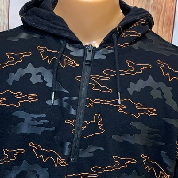 Daniel Won Large Rubber Black Orange Camo Micro Terry 1/4 Zip Hoodie Jacket - Picture 3 of 6